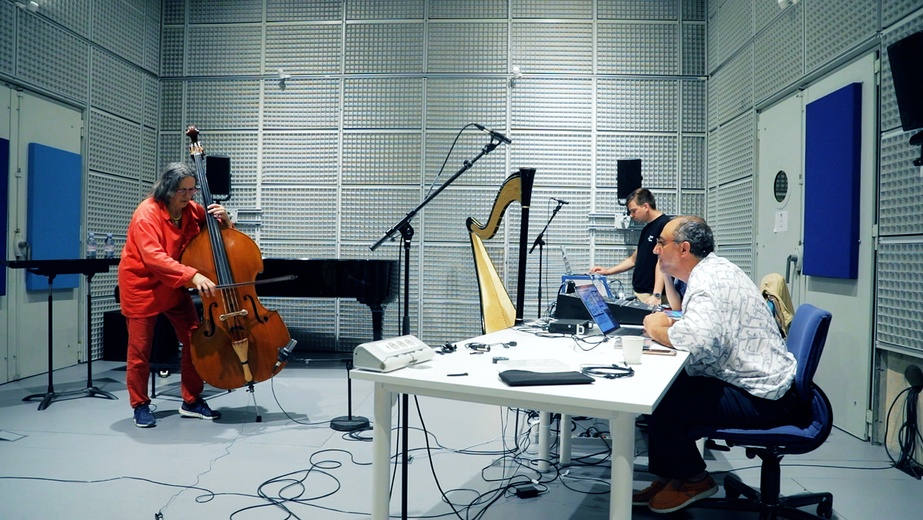 Joëlle Léandre, Gérard Assayag and Mickail Malt in studio at IRCAM l'Ircam  © DR
